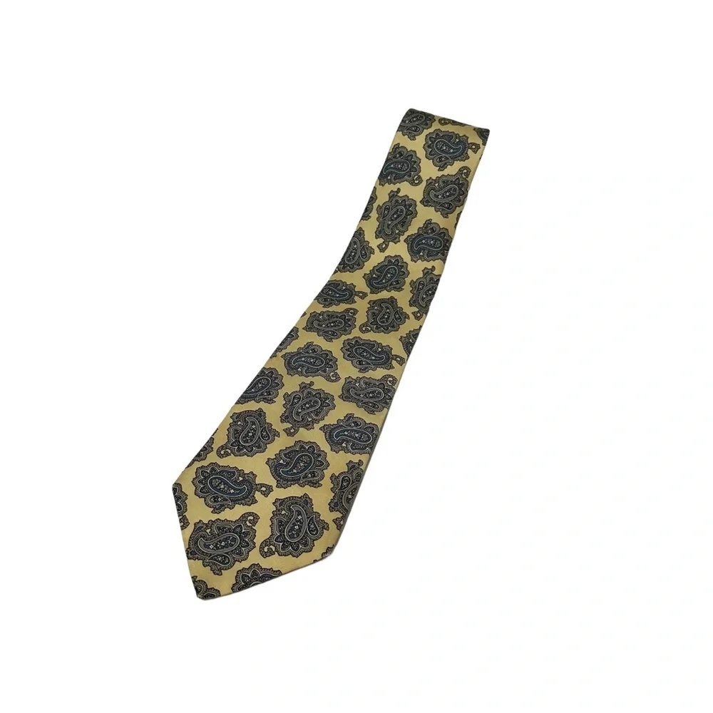 Gant Paisley Pattern Yellow Blue 100% Silk Necktie Career Dress Mens Tie